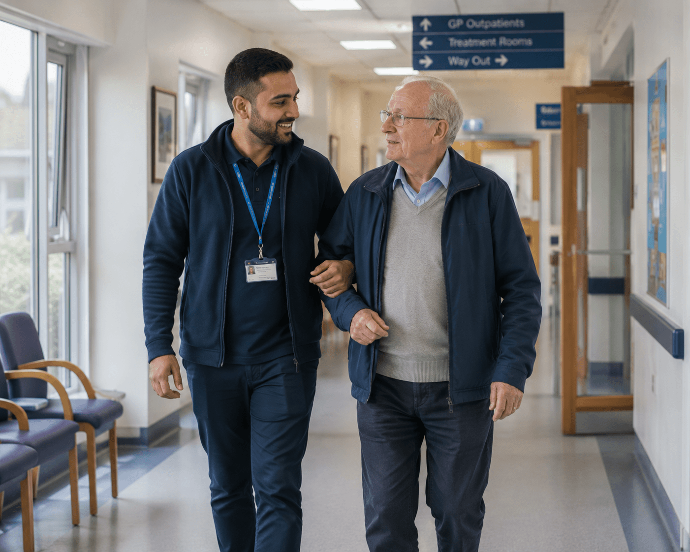 Support worker accompanying someone to a medical appointment